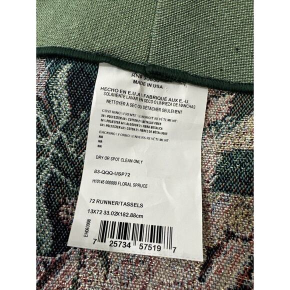 NWT Vintage Tapestry Christmas Holiday Table Runner 72"x13" Green Floral Spruce - Picture 6 of 6